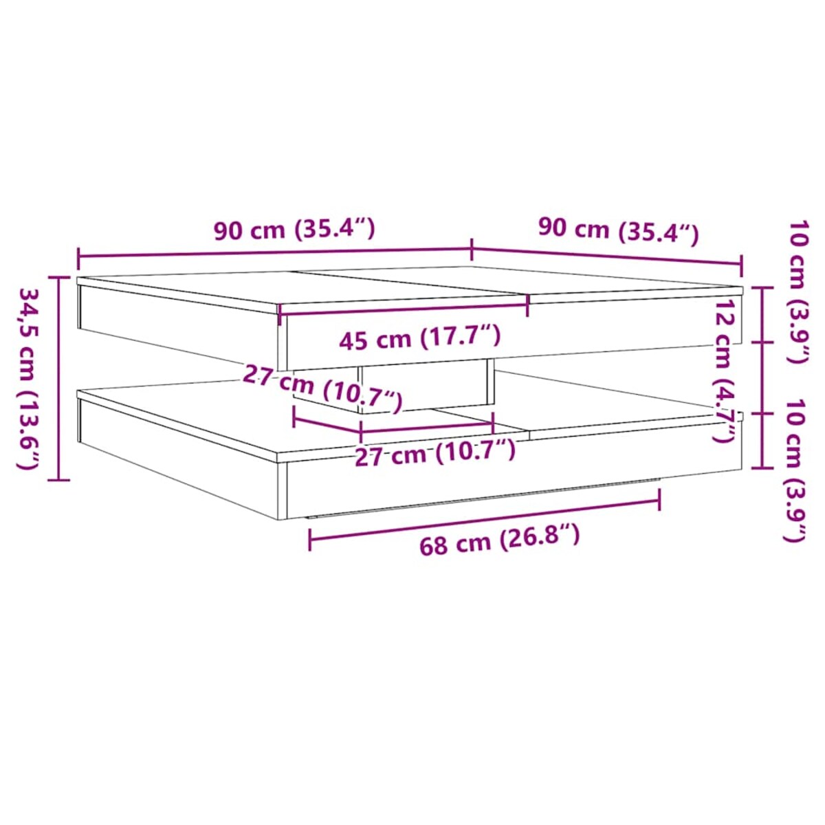 vidaXL Stolik kawowy obrotowy 360 stopni biały 90x90x34,5 cm