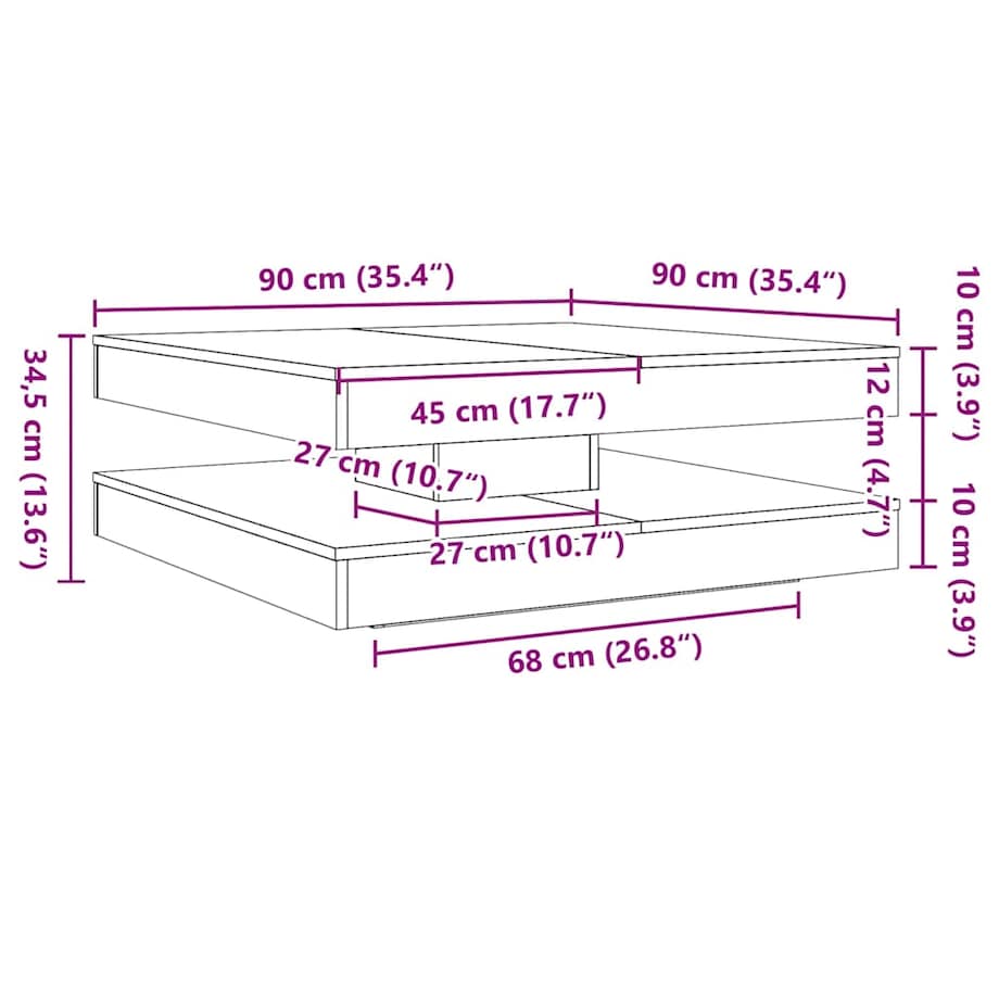 vidaXL Stolik kawowy obrotowy 360 stopni biały 90x90x34,5 cm