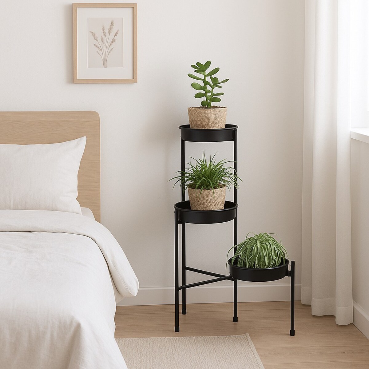 Kwietnik loftowy czarny na 3 doniczki BOGI, 61,5 cm