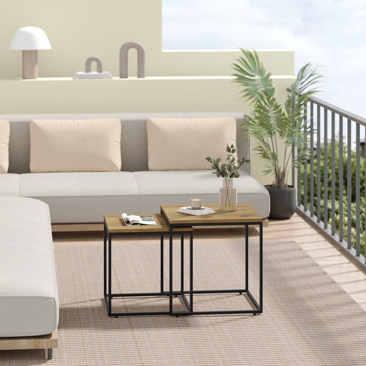 Stolik Kawowy Kwadrat 2Szt Dąb, Czarny