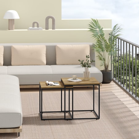 Stolik Kawowy Kwadrat 2Szt Dąb, Czarny