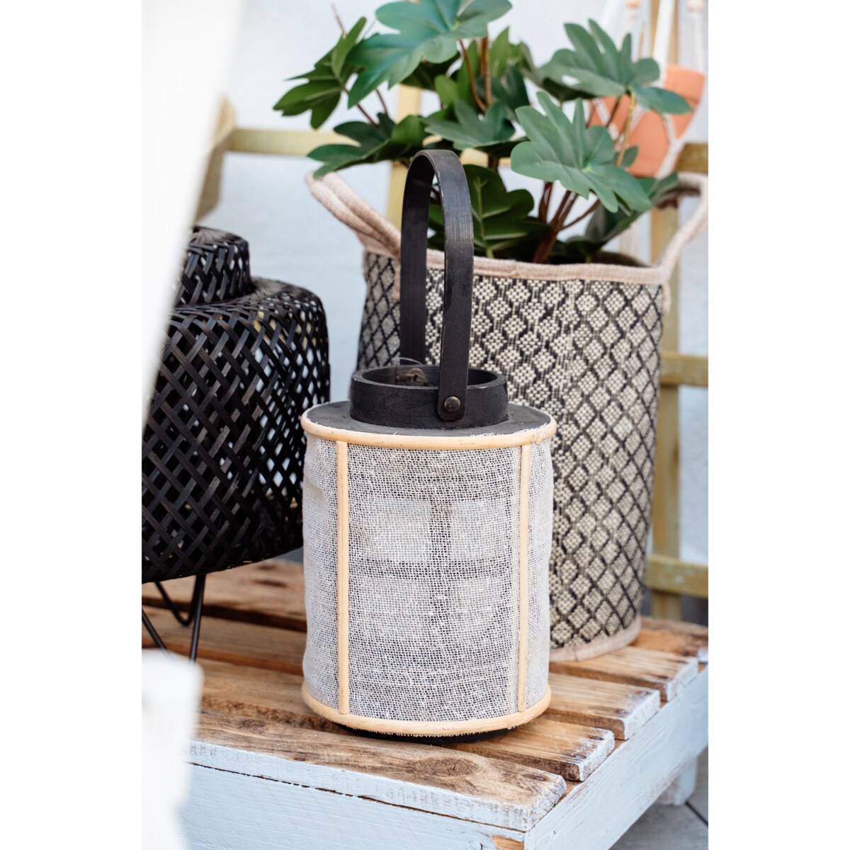 Lampion bambusowy z metalowym korpusem, Ø 17 x 22 cm