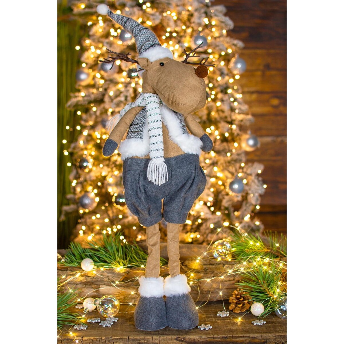 PLUSZOWY RENIFER 70 cm SZARY figurka świąteczna
