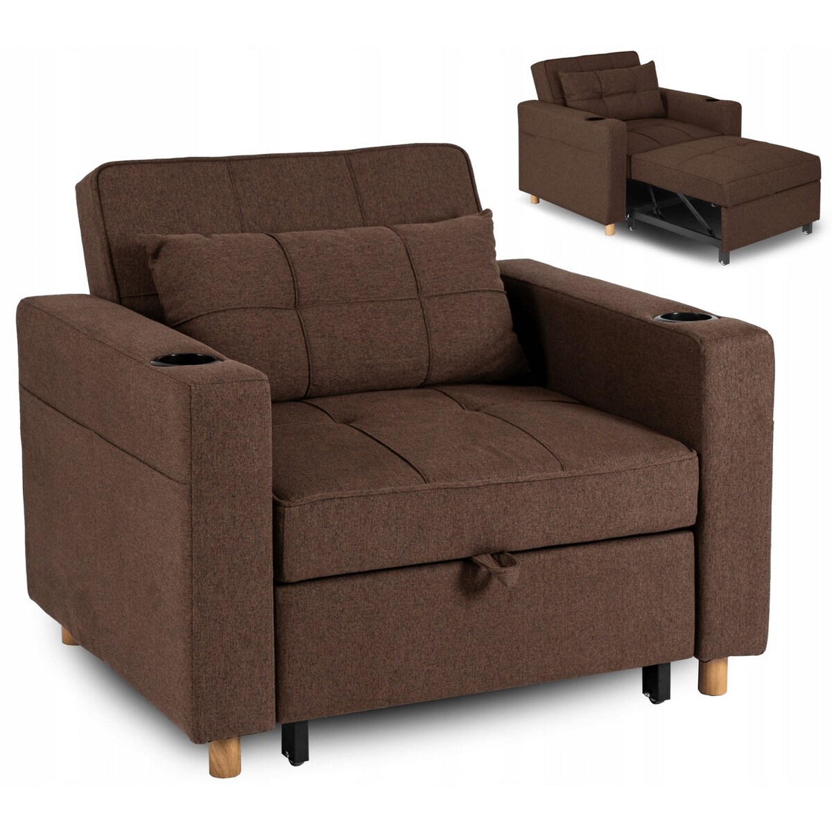 Amerykanka Fotel Rozkładany Sofa Do Spania Wypoczynkowy Brązowy SOLOR