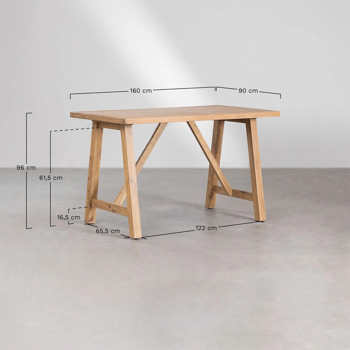 Prostokątny wysoki stół i 4 wysokie krzesła z drewna akacjowego Dubai