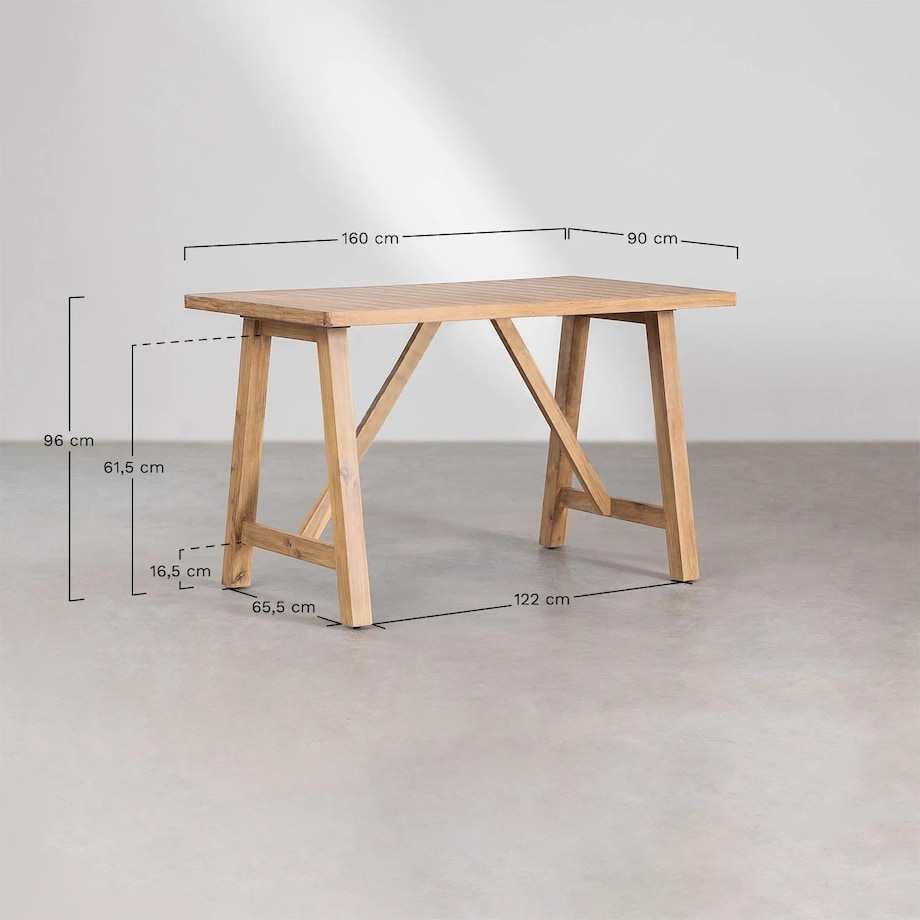 Prostokątny wysoki stół i 4 wysokie krzesła z drewna akacjowego Dubai