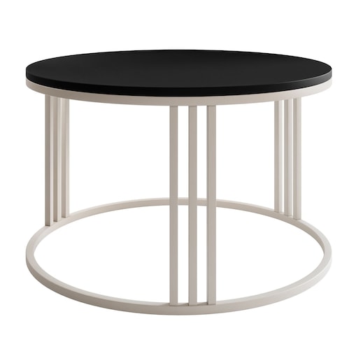 Okrągły stolik kawowy LORI MAT, kaszmirowy stelaż, blat czarny mat