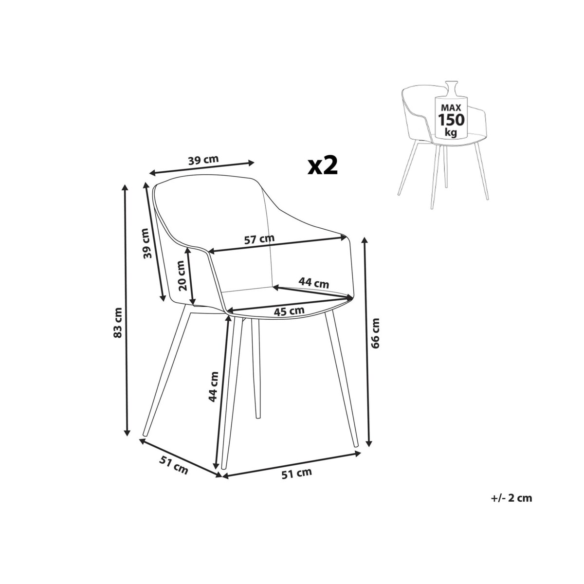 Zestaw 2 krzeseł do jadalni biały FONDA