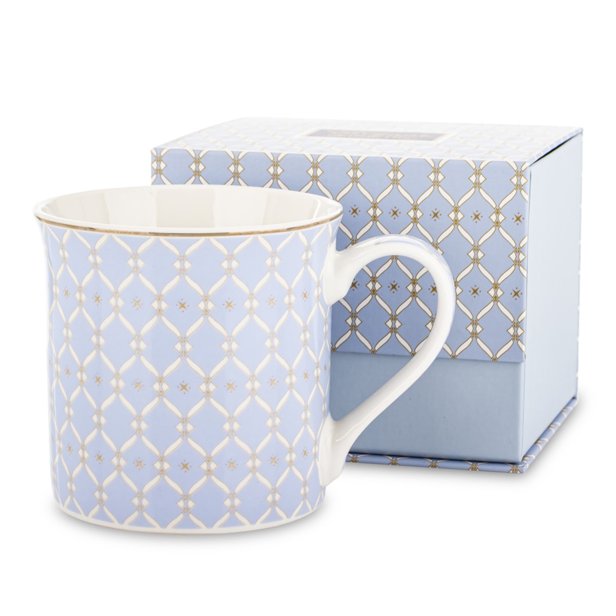 Kubek porcelanowy w pudełku 12,5x9x9 cm MAGLIA 380 ml niebieski z białym wzorem