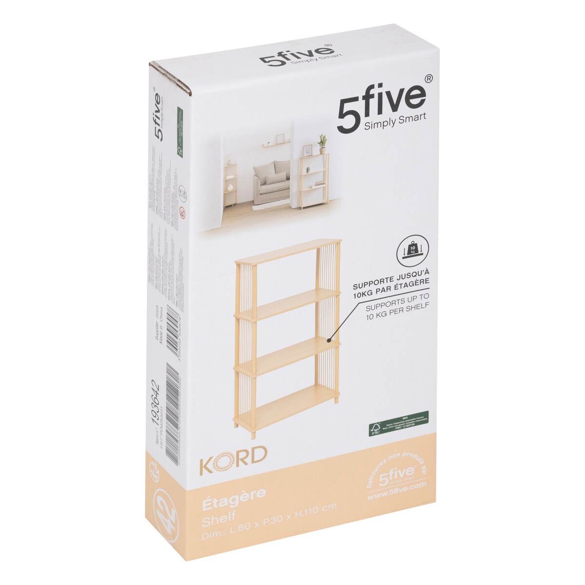 Regał otwarty na książki KORD, 4-poziomowy, 60 × 30 × 110 cm