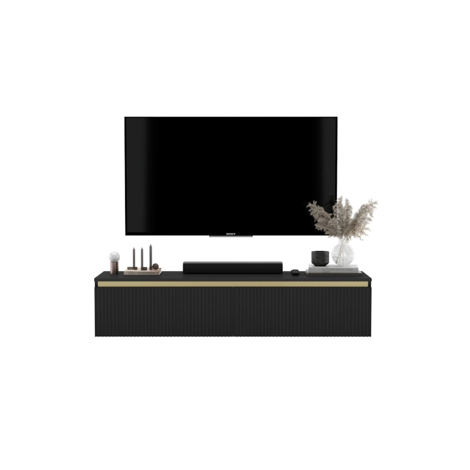 Nowoczesna Wisząca Szafka RTV Glamour Komoda RTV Czarny Mat 140 cm