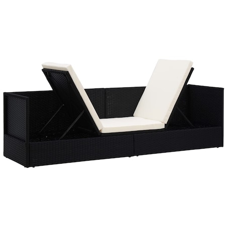 vidaXL Sofa ogrodowa z poduszkami, polirattan, czarna