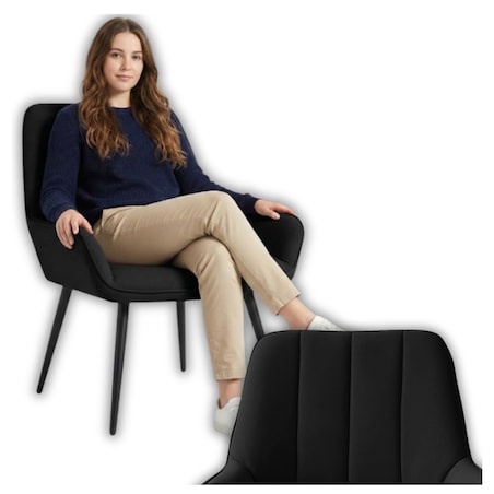 Fotel uszak tapicerowany welurowy wygodny z czarnymi nogami do salonu czarny