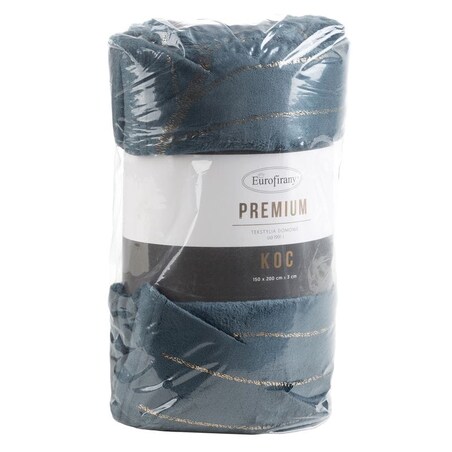 Koc Pled mikrofibra Złote Liście Wzory Roślinne 150 x 200 cm Granatowy miękki