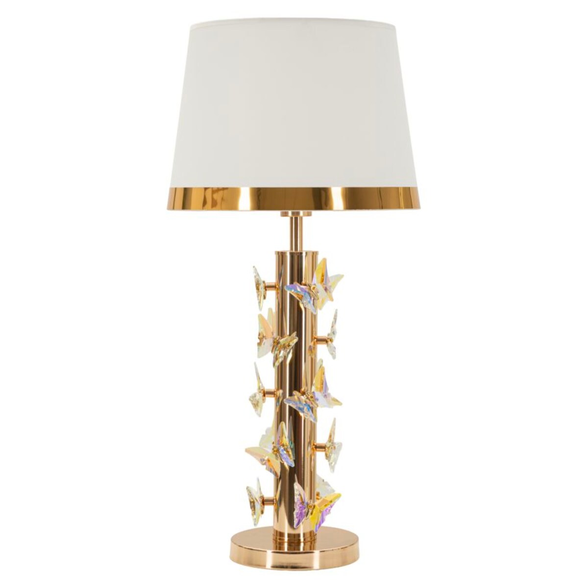 Lampa stołowa Butterfly, kolor złoty i biały, żelazo i metal, 35 x 35 x 74 cm, 1 x E27, max. 40 W, motyw: motyle, do salonu i sypialni, Mauro Ferretti