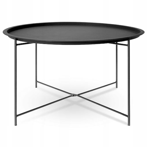 Okrągły stolik kawowy wykonany z metalu w czarnym kolorze, o wymiarach 75x42 cm, elegancki i funkcjonalny, minimalistyczny design