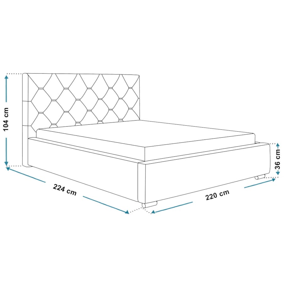 Łóżko sypialniane 200x200 BEN17 stelaż metelowy, pojemnik-butelkowa zieleń