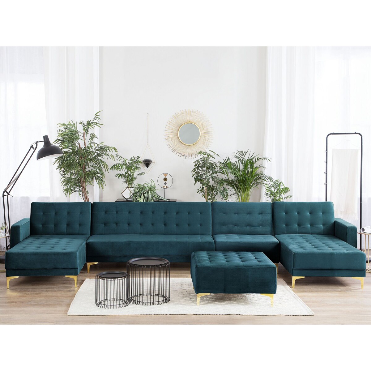 Narożnik rozkładany 6-osobowy welurowy szmaragdowy ABERDEEN