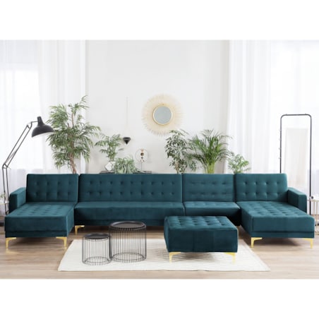 Narożnik rozkładany 6-osobowy welurowy szmaragdowy ABERDEEN