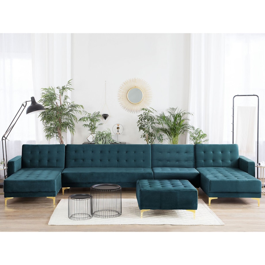 Narożnik rozkładany 6-osobowy welurowy szmaragdowy ABERDEEN