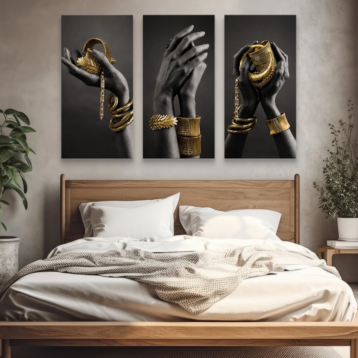 Zestaw 3 Obrazów Do Salonu Czarno Złote Glamour 120x80cm