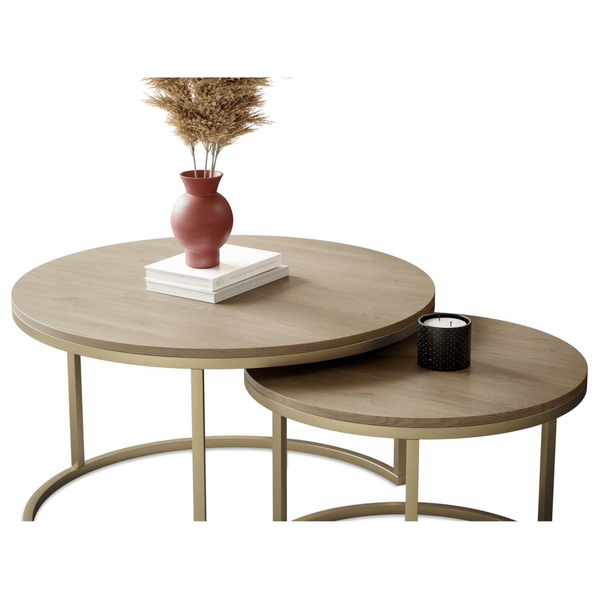 Stolik Kawowy Do Salonu CREMONA Złote Nogi 2w1 Okrągły Nowoczesny GOLD