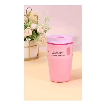 POJEMNY KUBEK TERMICZNY 340 ml TERMOS zamykany, jasnoróżowy CUP32