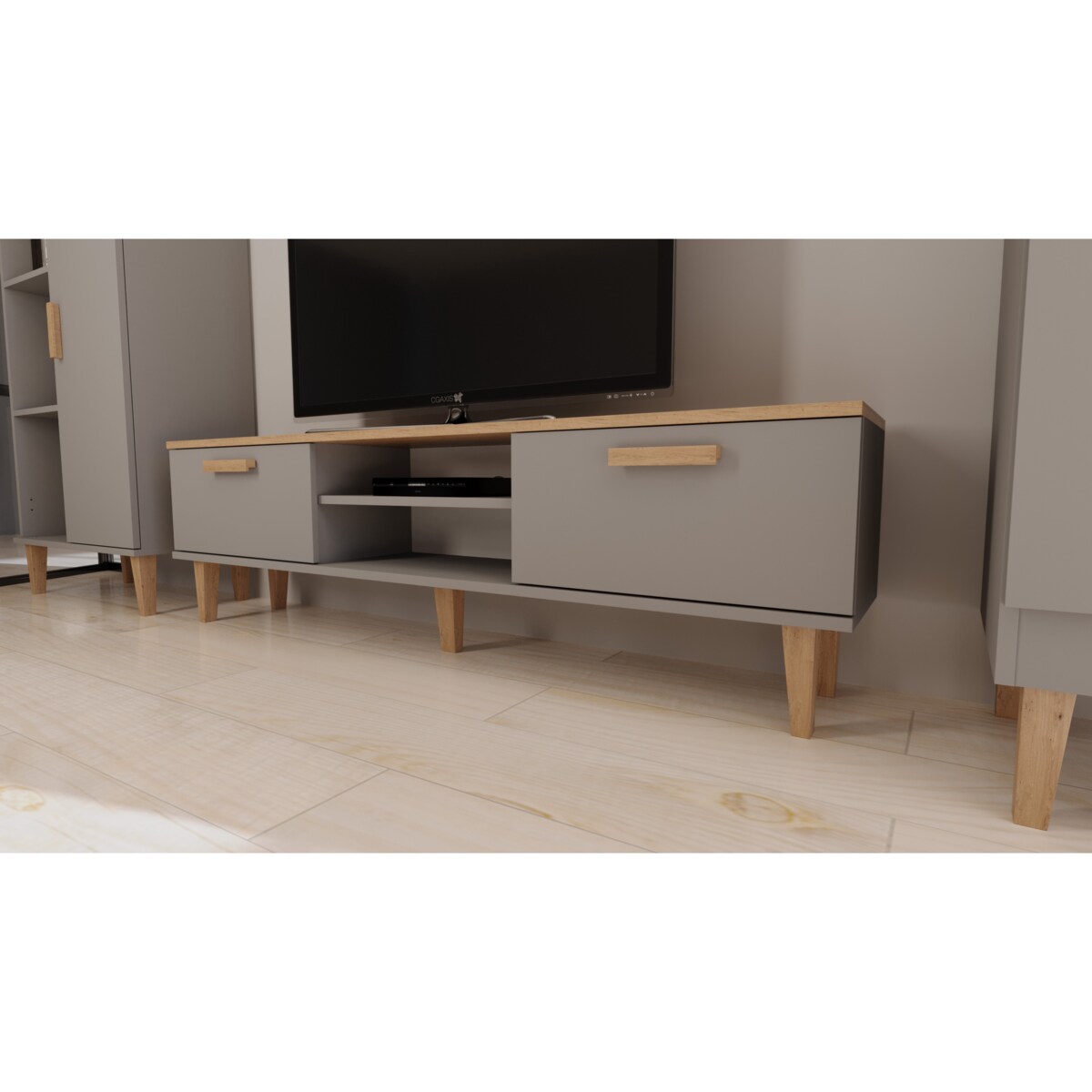 Szafka RTV Denver 160 szary chinchilla & hikora