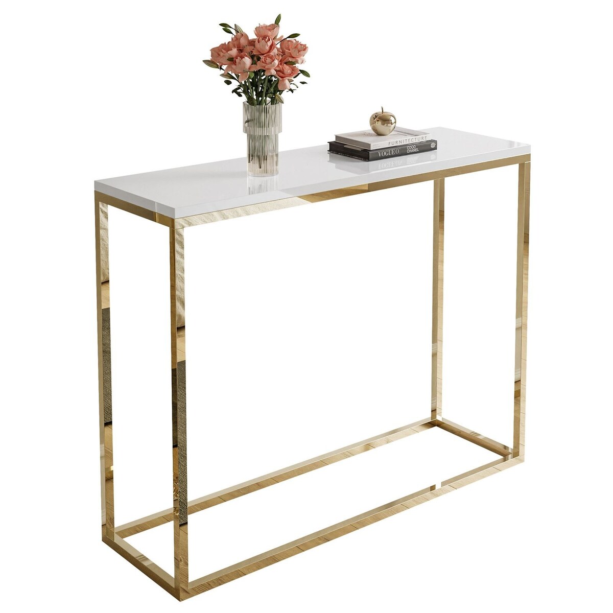 Konsola MODERN ZŁOTY CHROM 100cm, złoty chrom / biały połysk