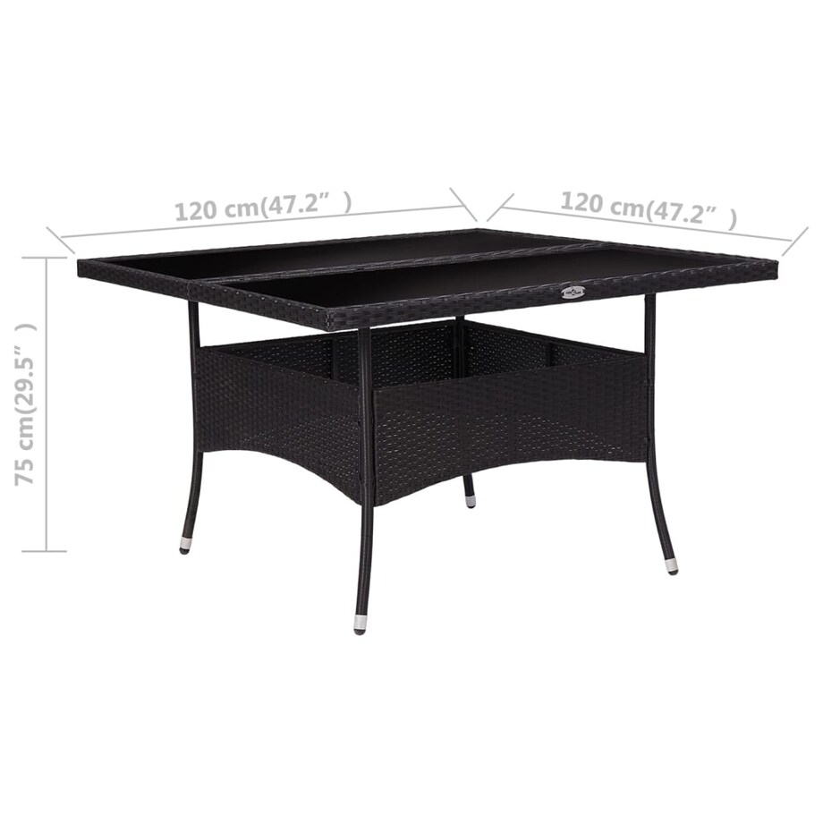 vidaXL Stół ogrodowy, czarny, polirattan i szkło