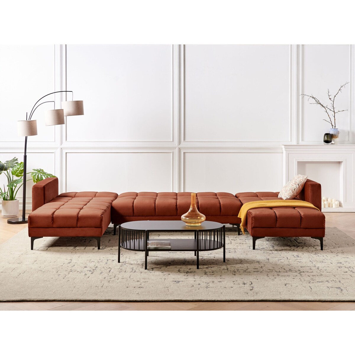 Sofa w kształcie U ALNES Jasnoczerwony Welur Symetryczny