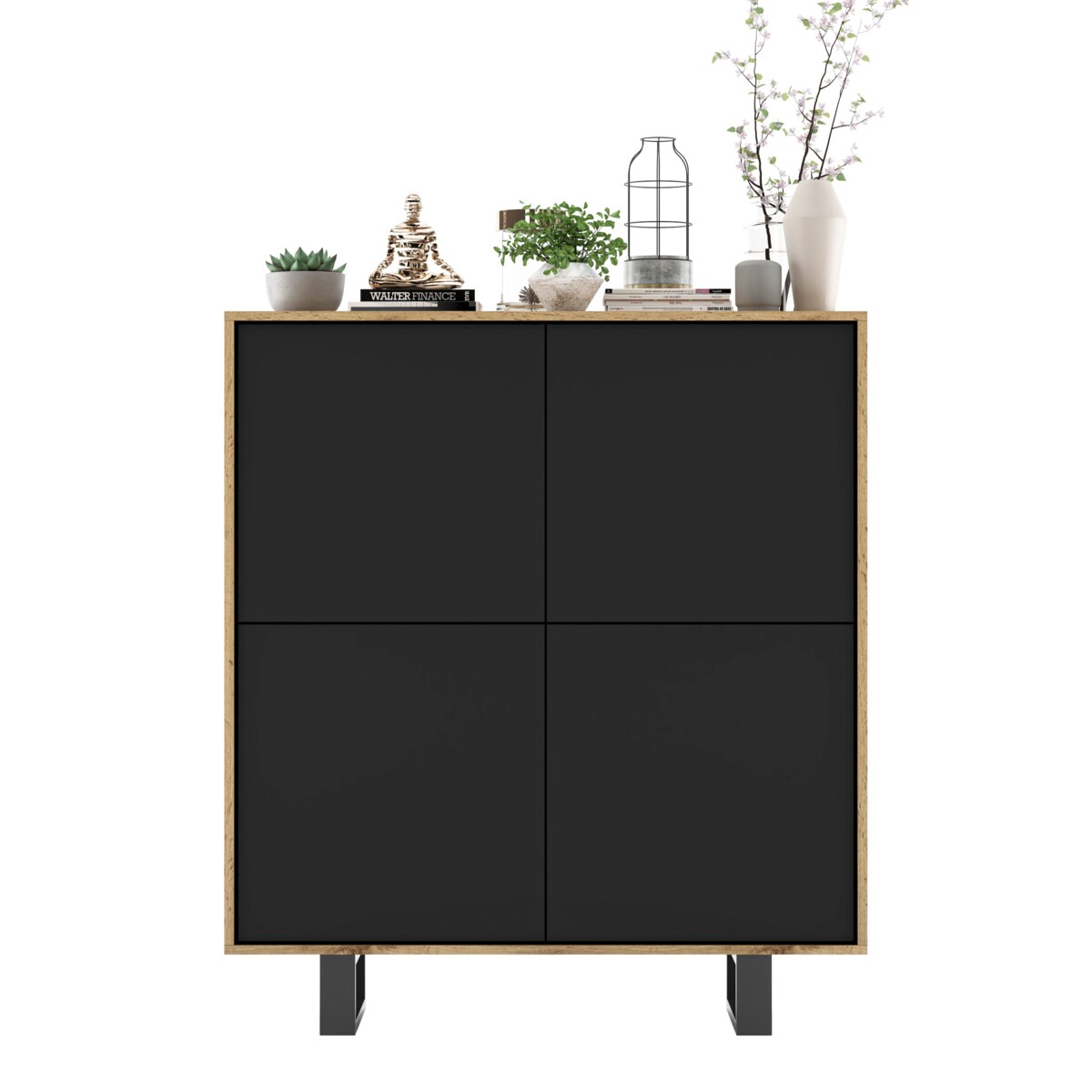 Industrialna Komoda Loft Szafka RTV Dąb Wotan Czarny MAT 113 cm