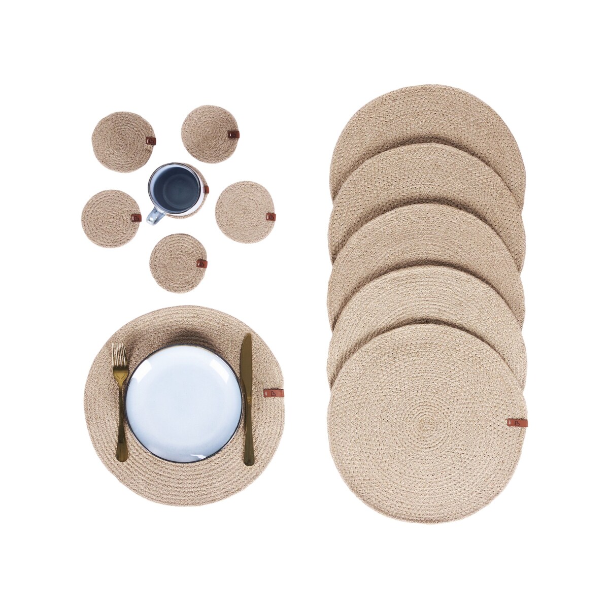 Zestaw 12 podkładek na stół BUSHMINT Naturalny Juta