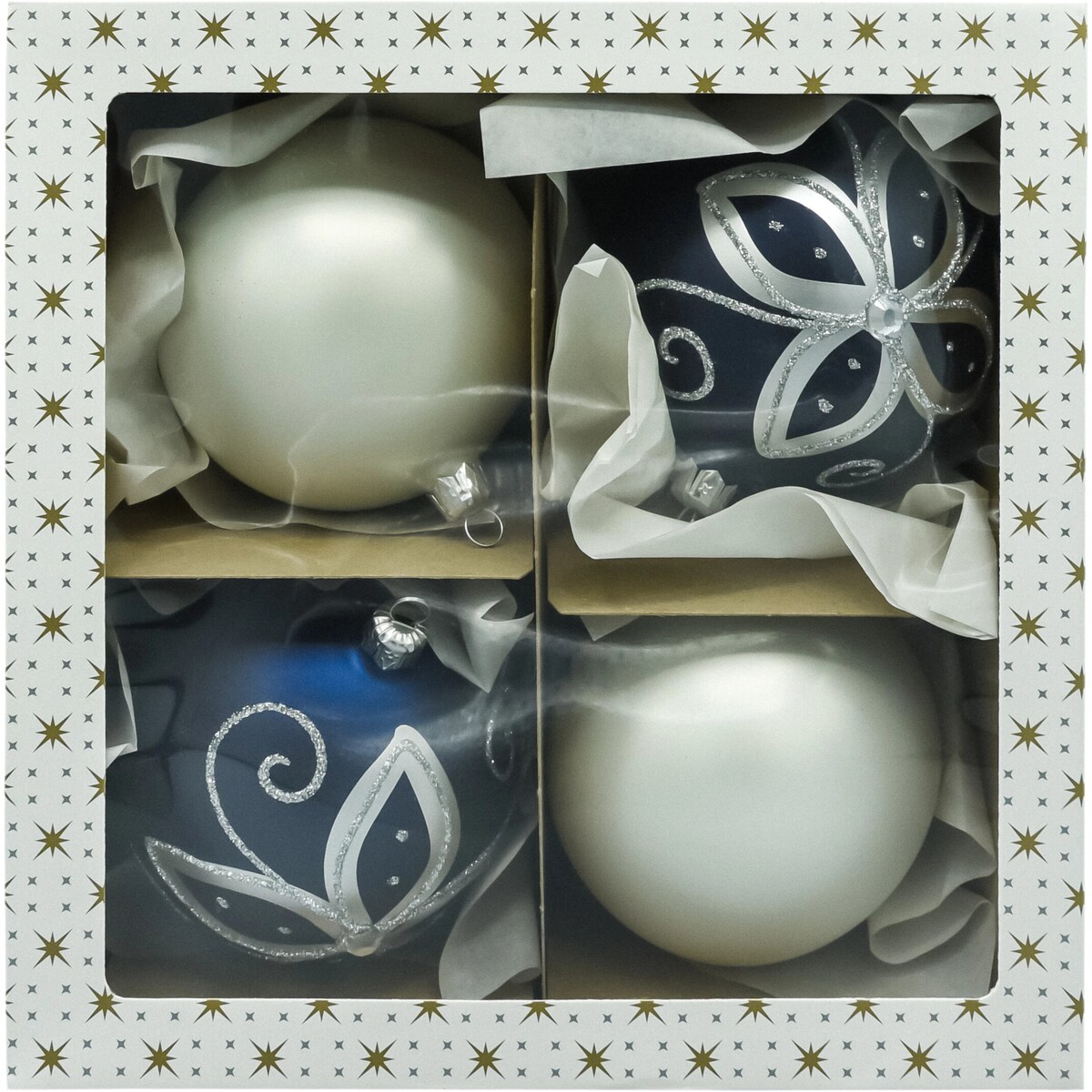 Bombki okrągłe: granatowe i białe