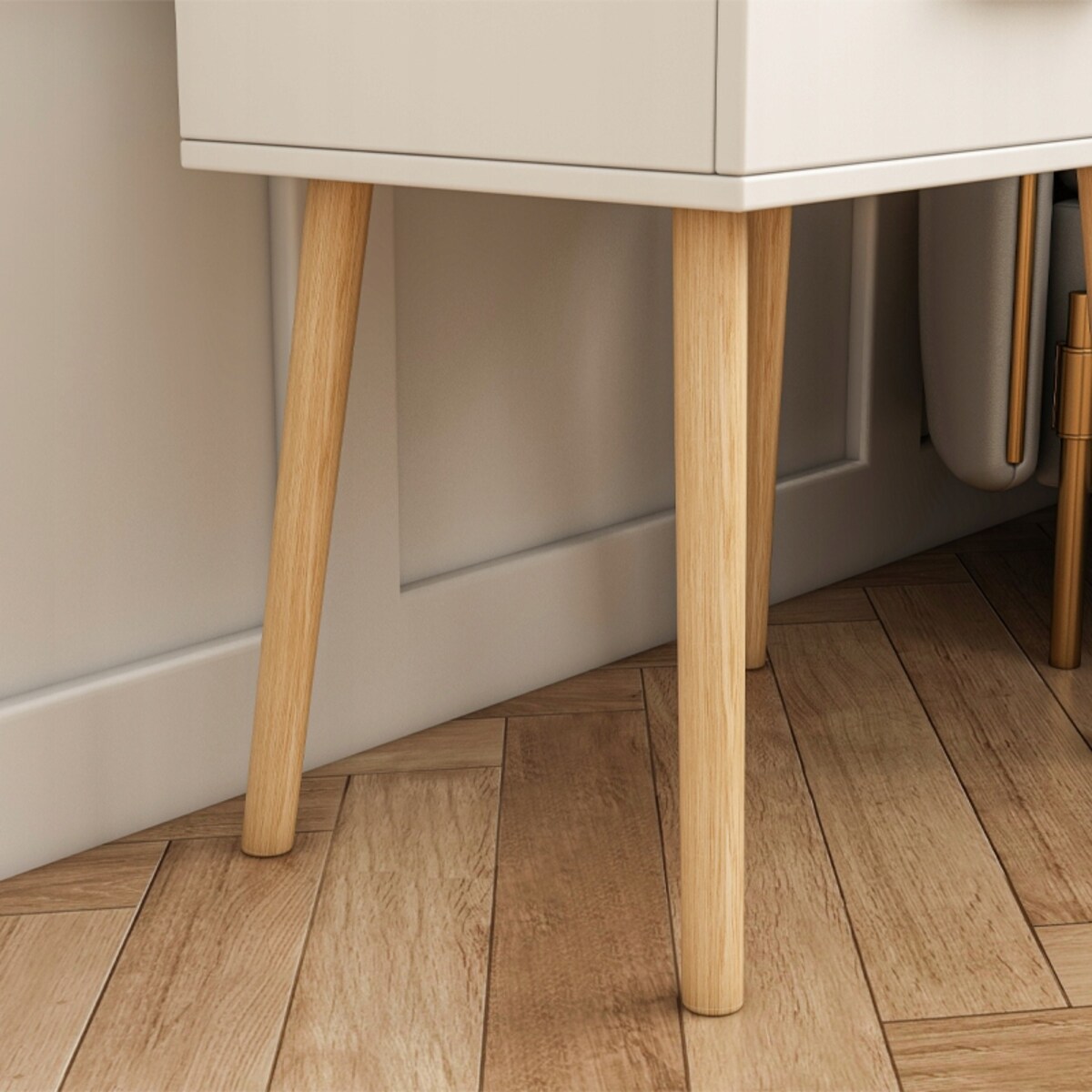 Szafka nocna z szufladą biała stolik skandynawski glamour sypialni salonu