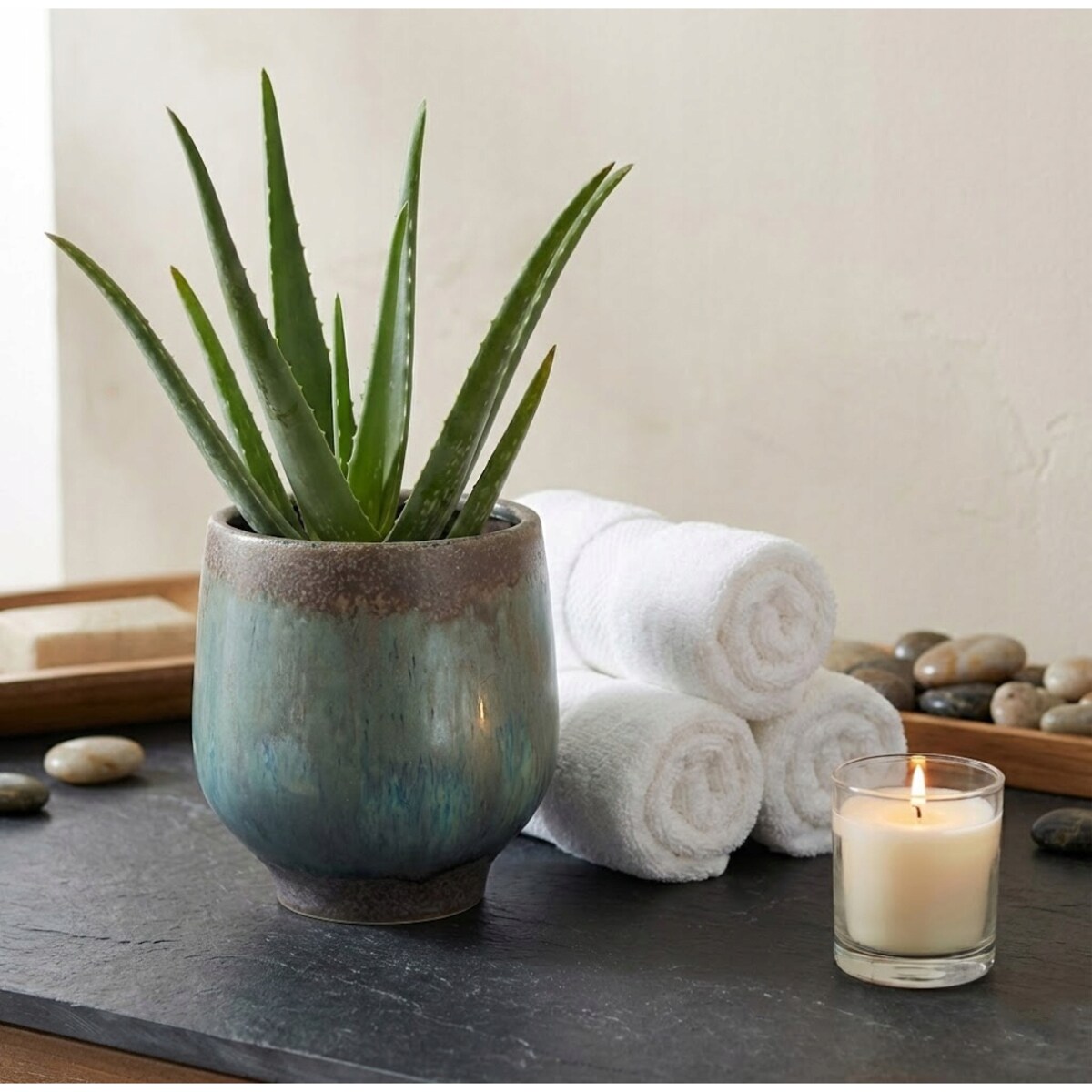 DONICZKA CERAMICZNA NA BALKON TARAS BONSAI KWIATY NIEBIESKA BOHO OSŁONKA