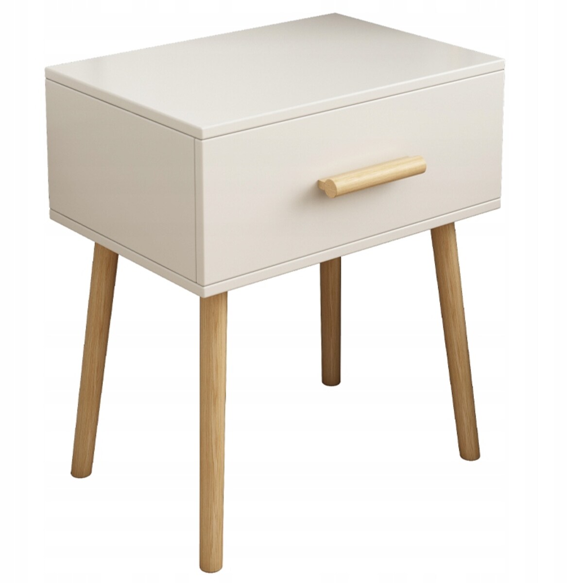 Szafka nocna z szufladą biała stolik skandynawski glamour sypialni salonu