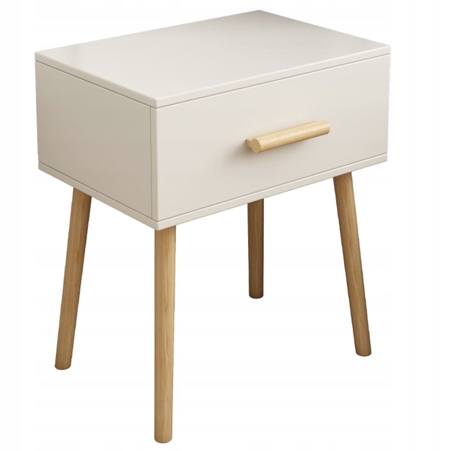 Szafka nocna z szufladą biała stolik skandynawski glamour sypialni salonu