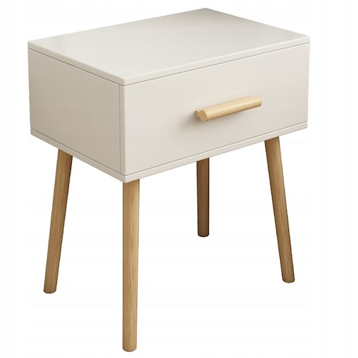 Szafka nocna z szufladą biała stolik skandynawski glamour sypialni salonu