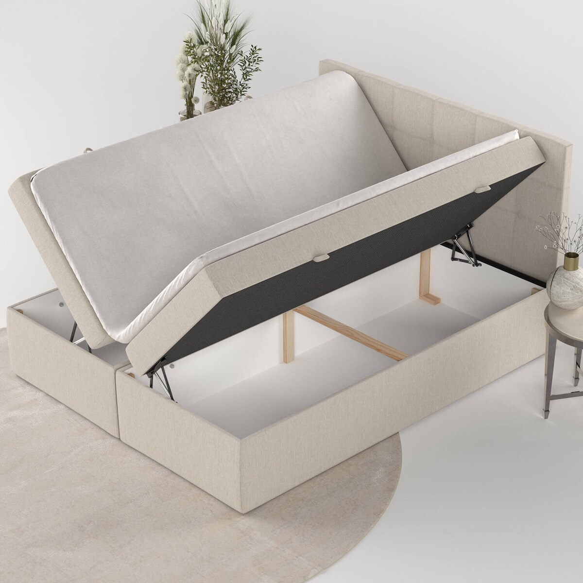 Łóżko tapicerowane LEAN 140x200 z pojemnikiem, Jasny Beż, tkanina Inari 22