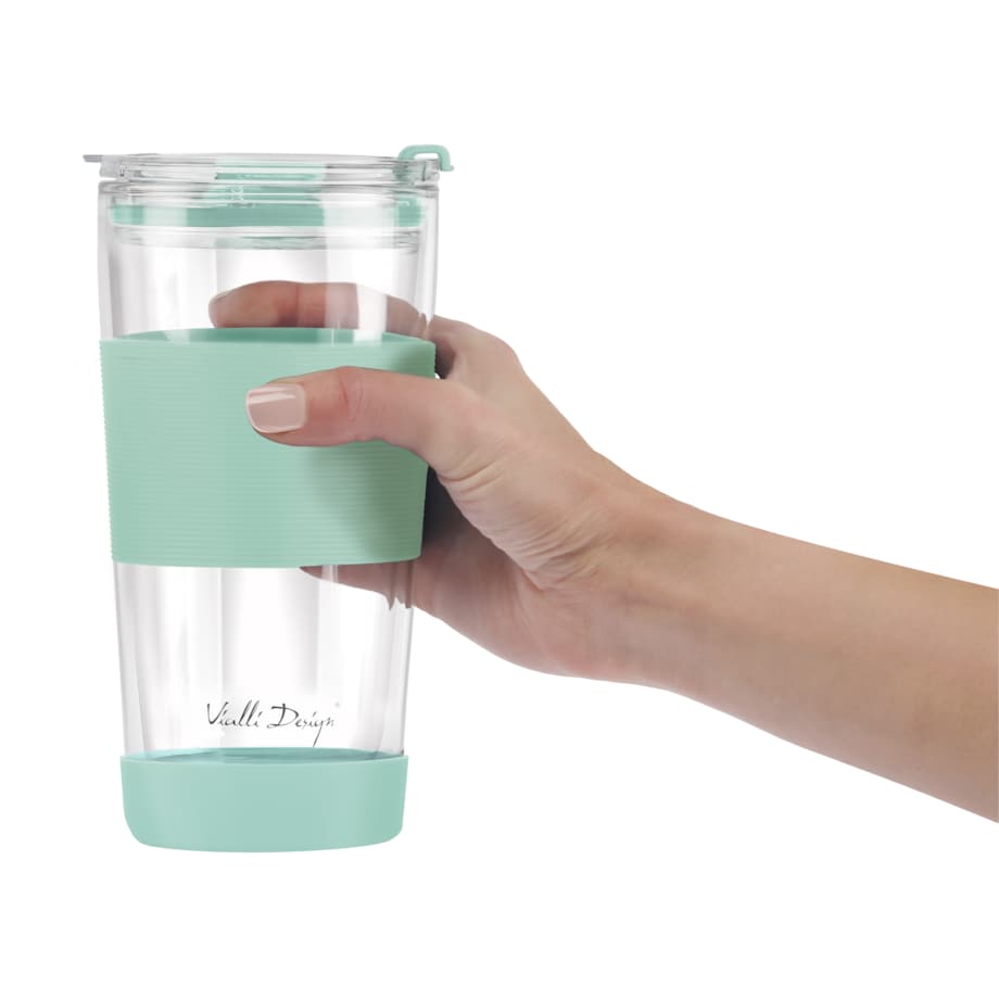 Kubek termiczny szklany ze słomką 600 ml miętowy Fuori 30428