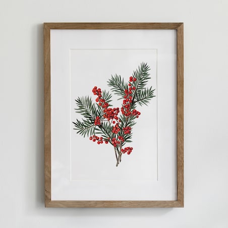 Plakat Gałązka sosny z ostrokrzewem 21x30cm