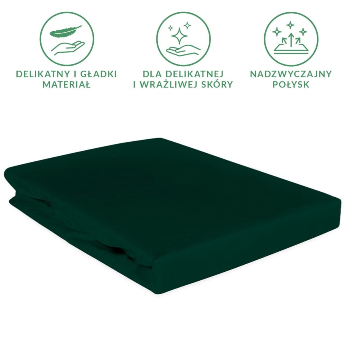 Prześcieradło satynowe z gumką 140x200 kolor butelkowa zieleń