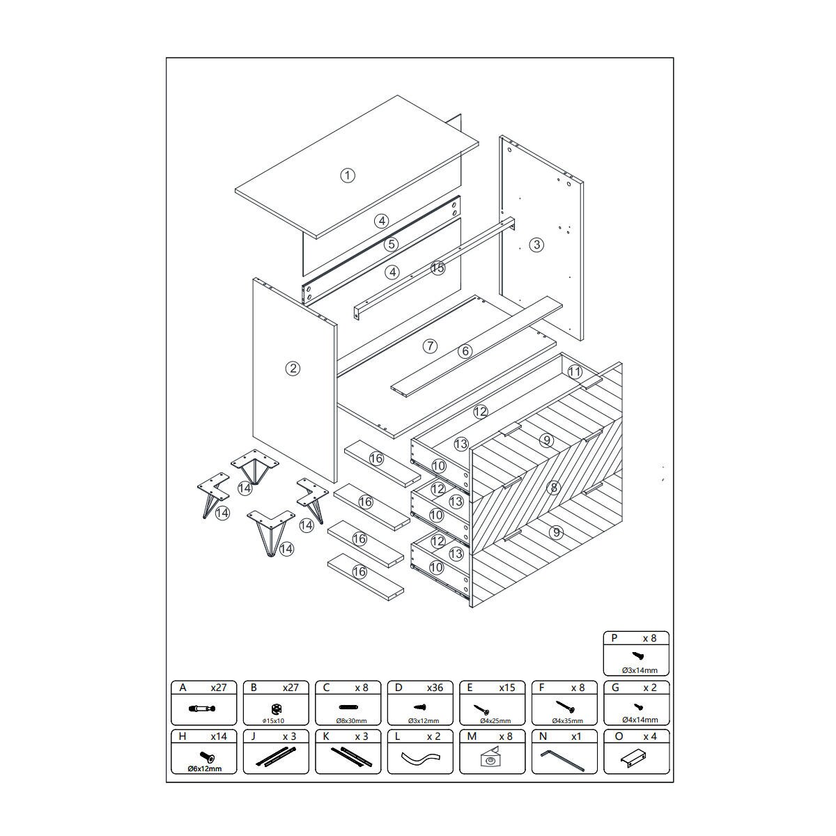 Komoda z szufladami NAOMI, 80 x 40 x 85 cm