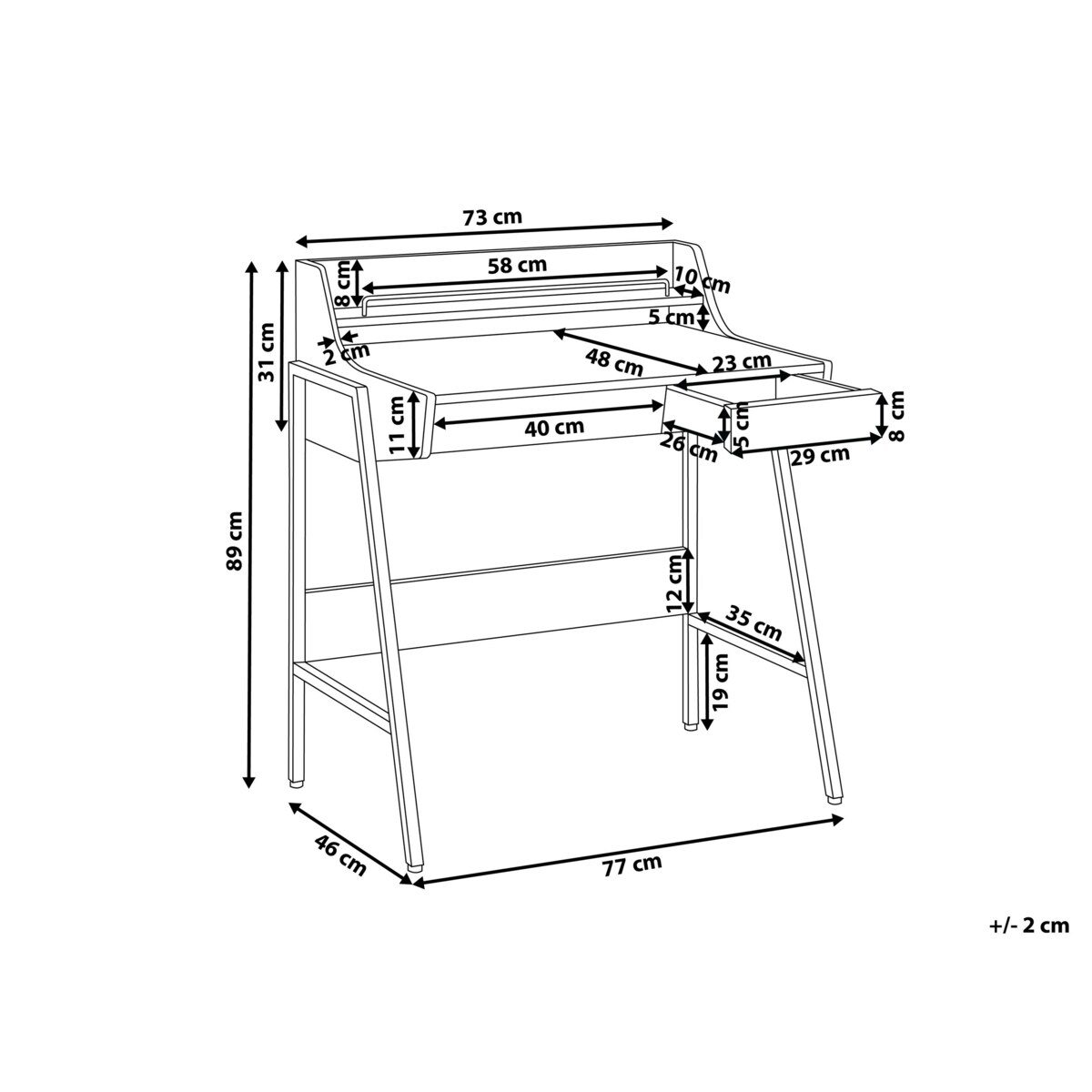 Biurko z szufladami i półką 73 x 48 cm jasne drewno BROXTON