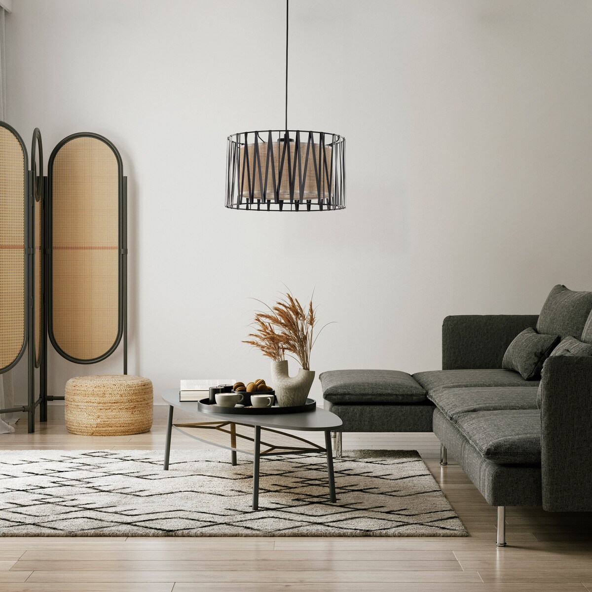 Lampa wisząca TK Lighting HARMONY NATURE 4562 czarno-brązowa E27 jutowy klosz 40 cm regulowana do salonu i jadalni