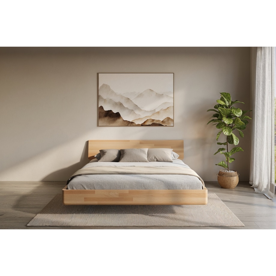 Łóżko lewitujące drewniane bukowe Visby LENA bez szafek / 180x200 cm, kolor naturalny