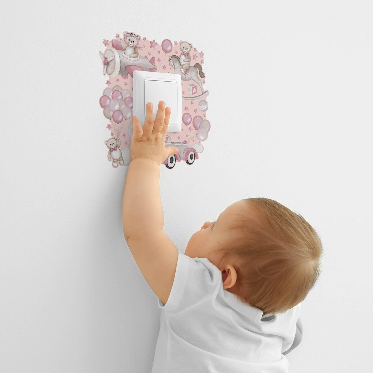 Naklejka Pod Kontakt Do Pokoju Dzieci Balony Misie Gwiazdy Samolot Chmury 20x20cm