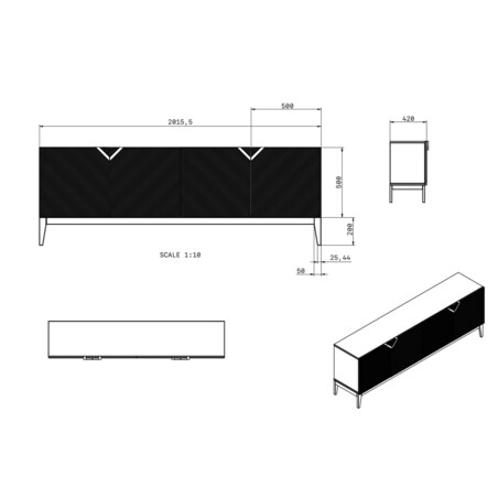 Drewniana komoda Visby DEMI LONG / kolor czarny