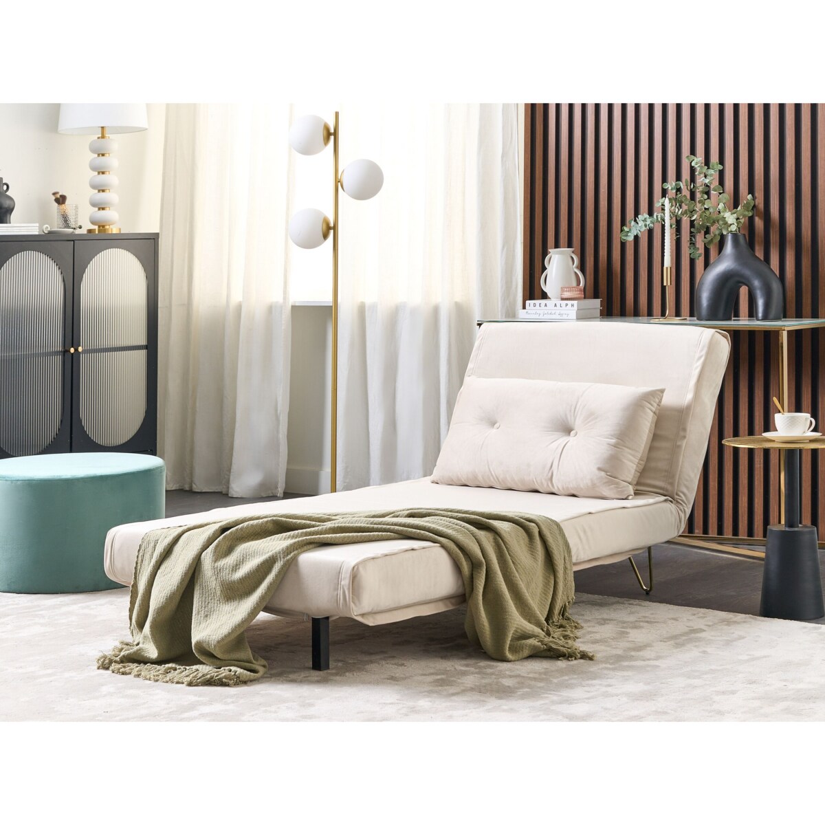 Sofa welurowa rozkładana beżowa VESTFOLD